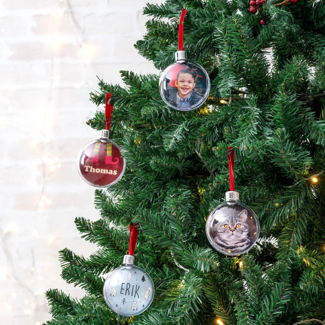Pack de 4 bolas esféricas con fotos para el árbol de Navidad
